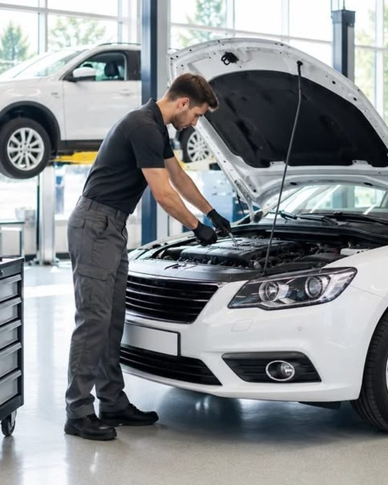 Vehicle being inspected in a professional workshop